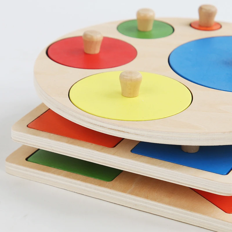 Brinquedos montessori de quebra-cabeça para bebês, forma de madeira e placa de arranhar à mão combinando com cores, brinquedos cognitivos geométricos para educação precoce