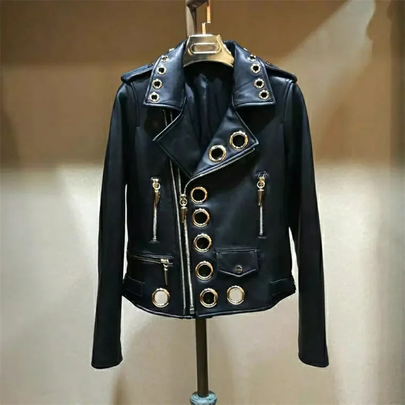 Cárdigan coreano corto para mujer, abrigo de cuero PU ajustado con círculo de Metal a la moda, versátil, primavera 2023