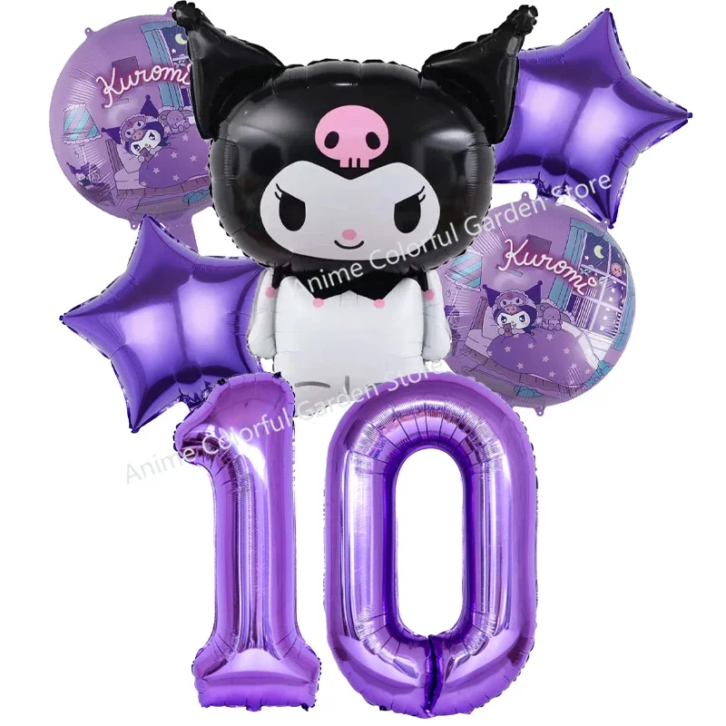Набор воздушных шаров Sanrio Kuromi, 6 шт., детский аниме-мультфильм, милый воздушный шар с номером на день рождения для мальчиков и девочек, вечерние декоративные товары