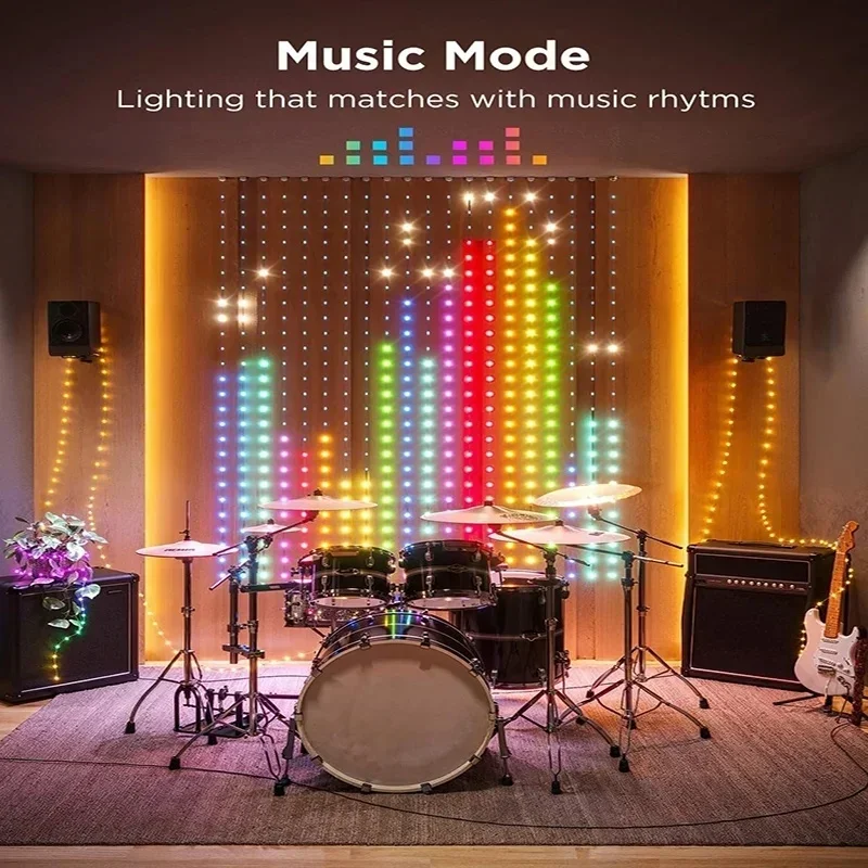 400LED Inteligentne oświetlenie kurtynowe Bluetooth App Control DIY LED String RGB Fairy Light Music Sync Led Display for Holiday Window Decor