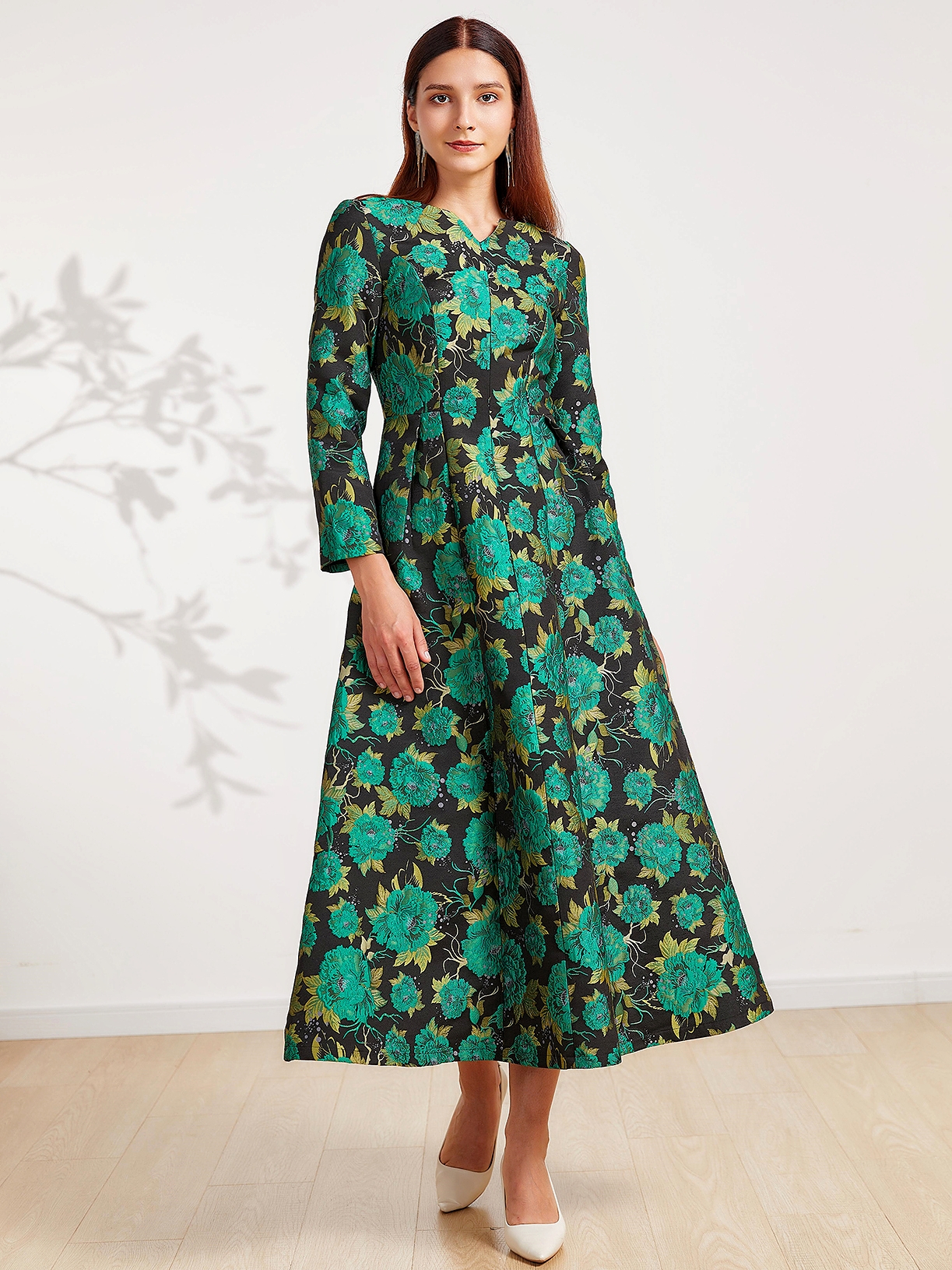 Vintage Frauen Party kleid lange Blumen Maxi Jacquard Herbst kleider elegante Abend Boho Damen Kleidung