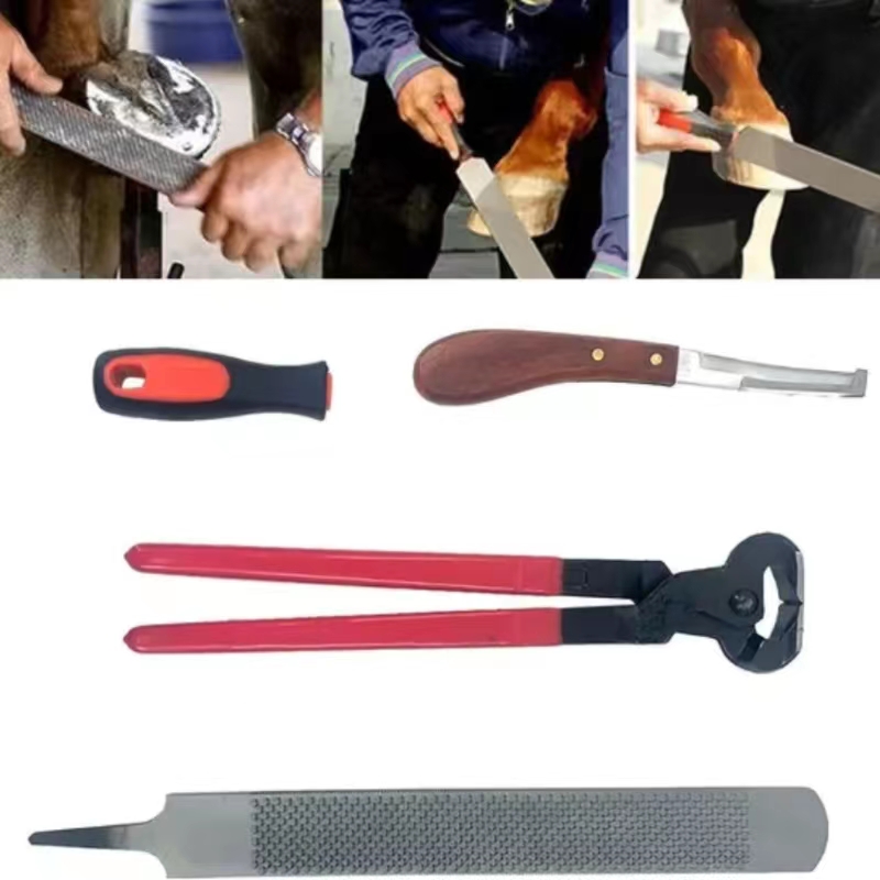 Herramientas Farrier, juegos de recorte de herradura de 14 pulgadas, contienen pala para pezuñas, cepillo para cuchillo, profesional 4 en 1 Hor