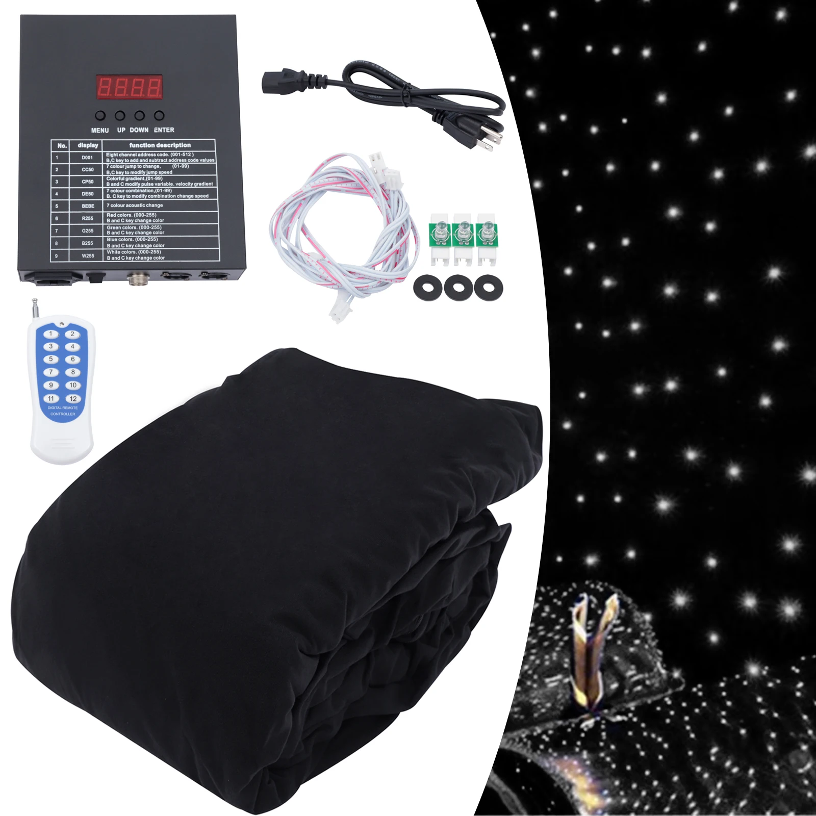 White LED Backdrop Curtain(Humanized Design) - 4-Wire Parallel Structure&Hot Melt Adhesive Beads, Two-Way Zipper&Button Fixing