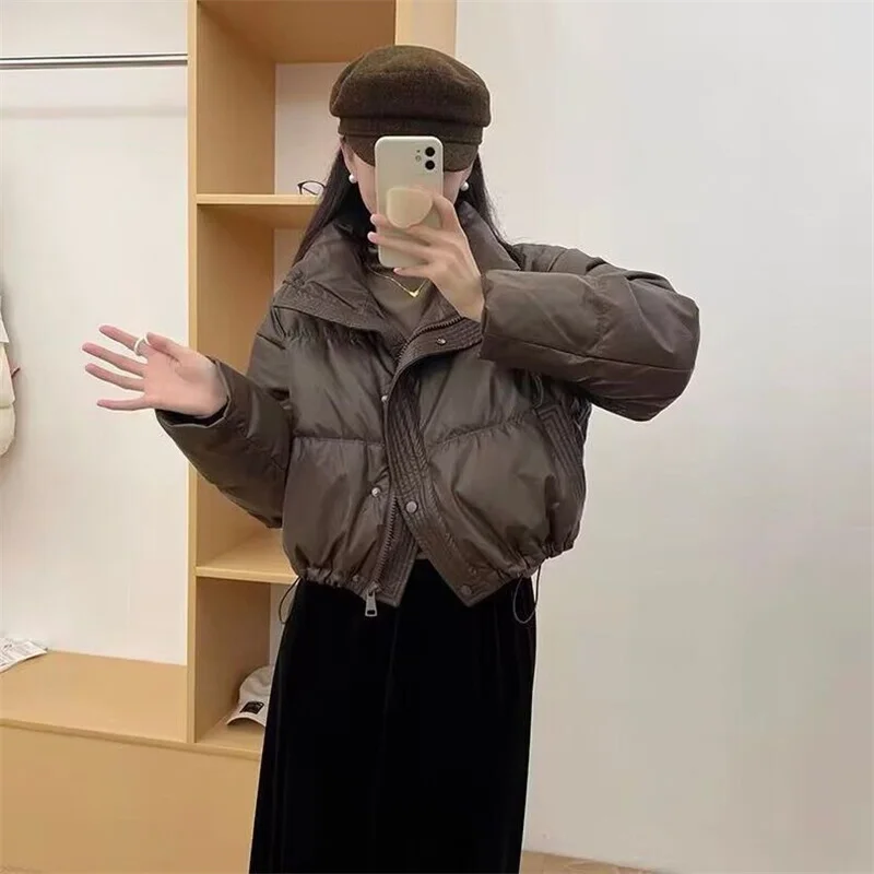 Parkas de inverno grosso pão coat2025new descartável couro do plutônio para baixo algodão-acolchoado jaqueta feminina curto quente algodão acolchoado casaco feminino