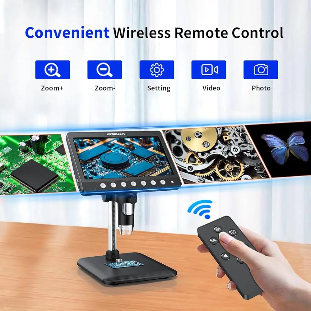 7Inch IPS Digital Coin Microscope 5MP 1200X Ultra-Precise Focusing Camera 1080P Video Microscope 8 LED Lights for Coin Circuit