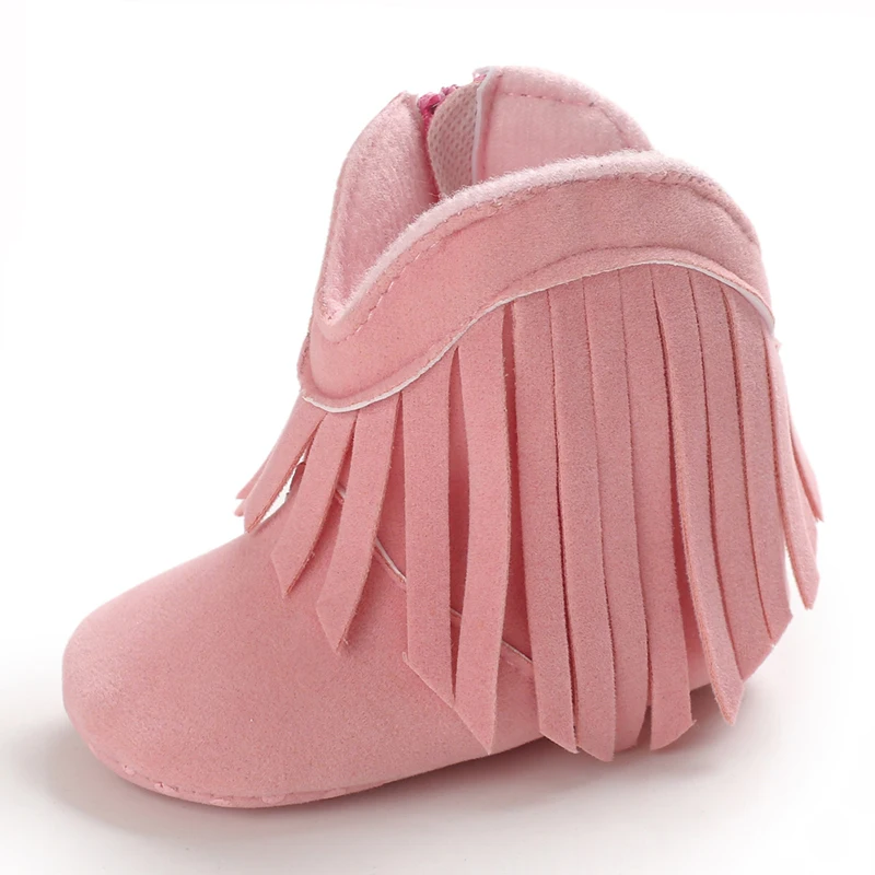 Botas de neve grossas para bebês de inverno com pelúcia, sapatos de algodão peludo rosa fofos, quentes e antiderrapantes, confortáveis, sapatos de caminhada para bebês