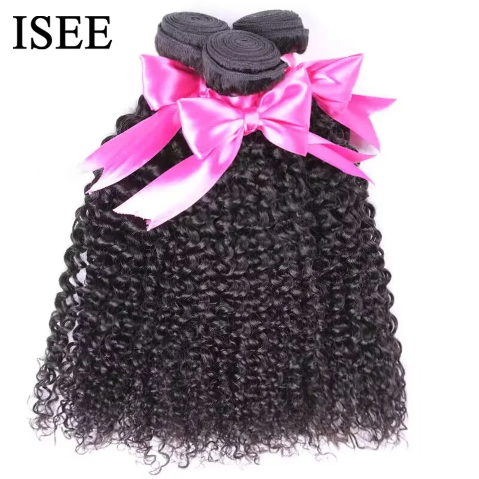 Isee cabelo brasileiro kinky cabelo encaracolado remy feixes de tecer cabelo humano cor natural pode pedir 1/3/4 pacotes extensões de cabelo encaracolado