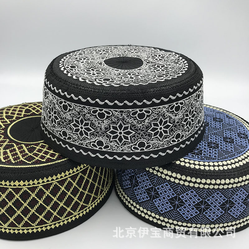 男性用の刺flat付きフラットタートルハット,カラー白黒のビーズキャップ,イスラム教徒の祈り,トルコ語,税込。