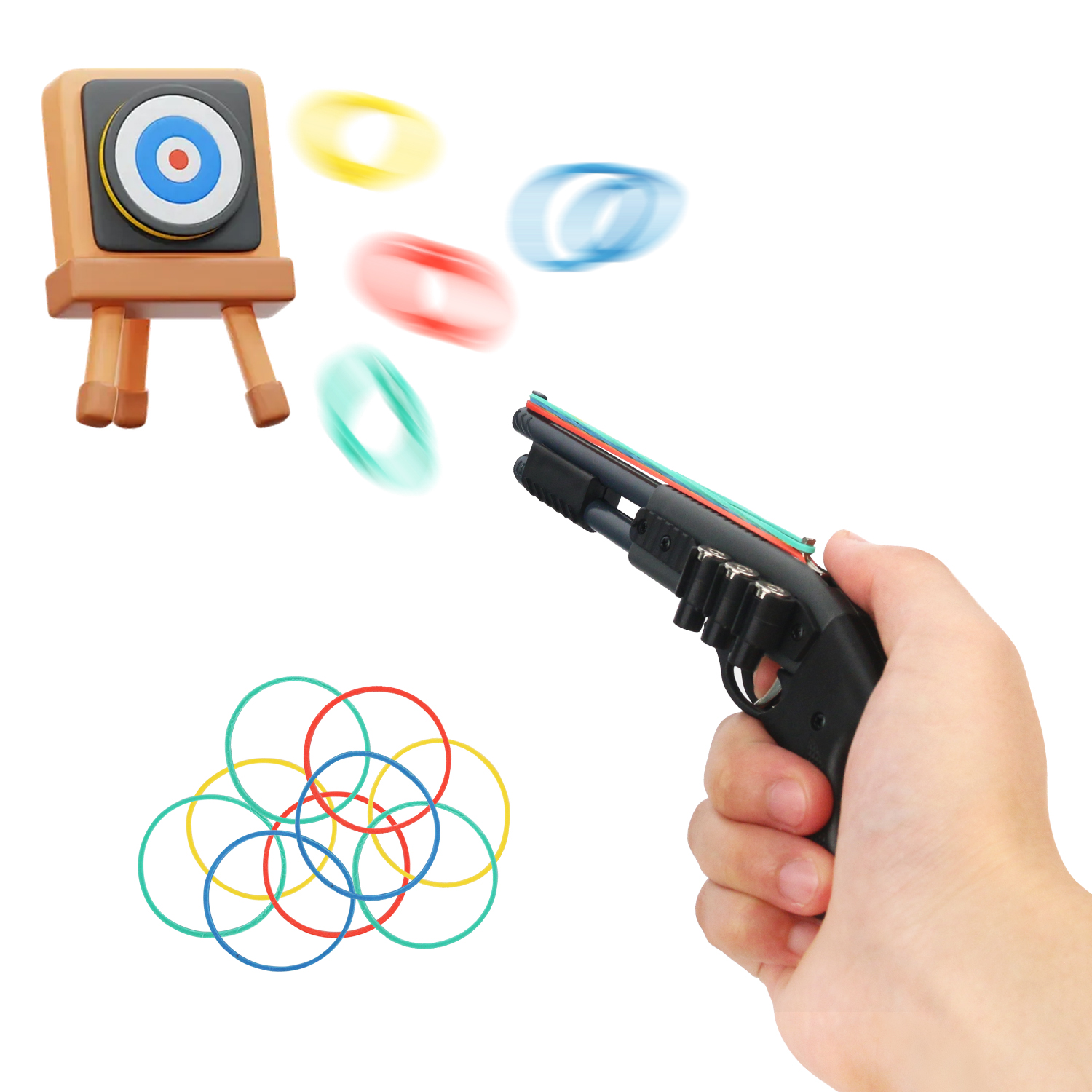 Continuous firing alloy rubber band gun, mini metal gun model boy  toy (equipped with 30 rubber bands)