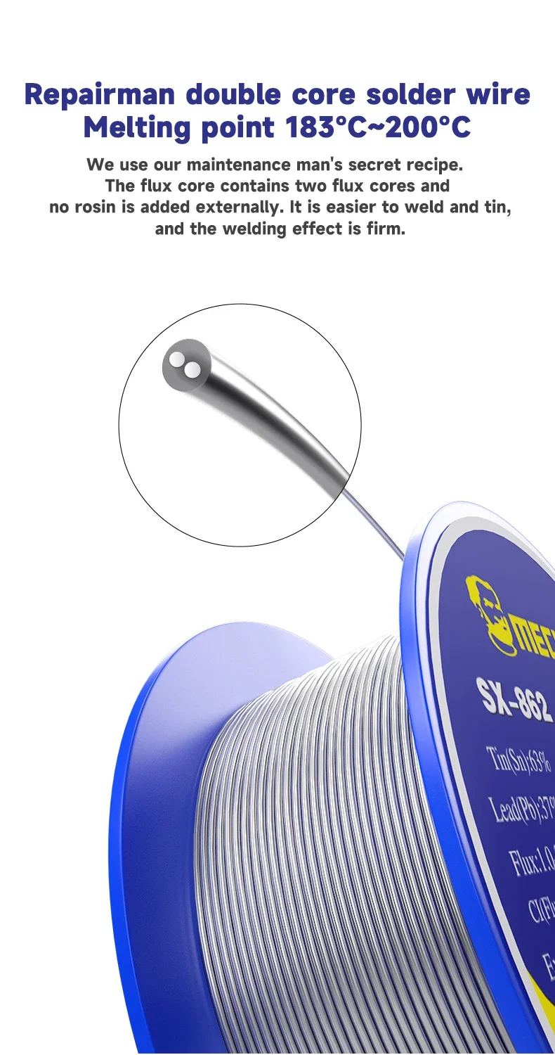 MECHANIC 2/5/10 Pcs SX-862 60g Dual Core Solder Wire with Two Flux Cores 183-200C Melting Point Strong Welding
