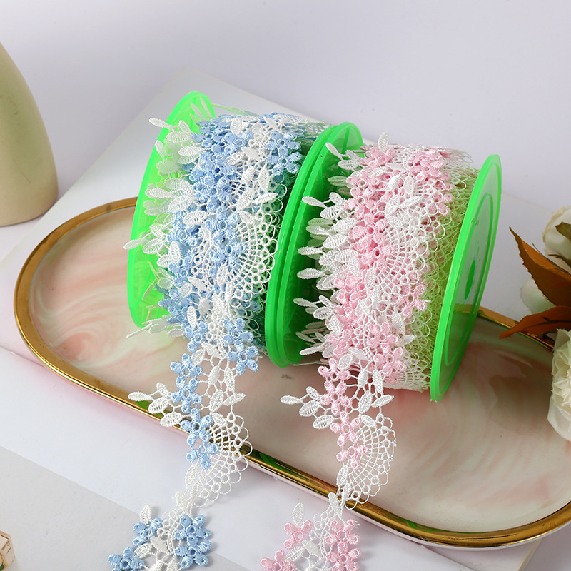 Laço de seda bordado solúvel em água do poliéster, acessórios do vestuário, acessórios home da tela, azul, rosa, Lac, 2 jardas, 5cm