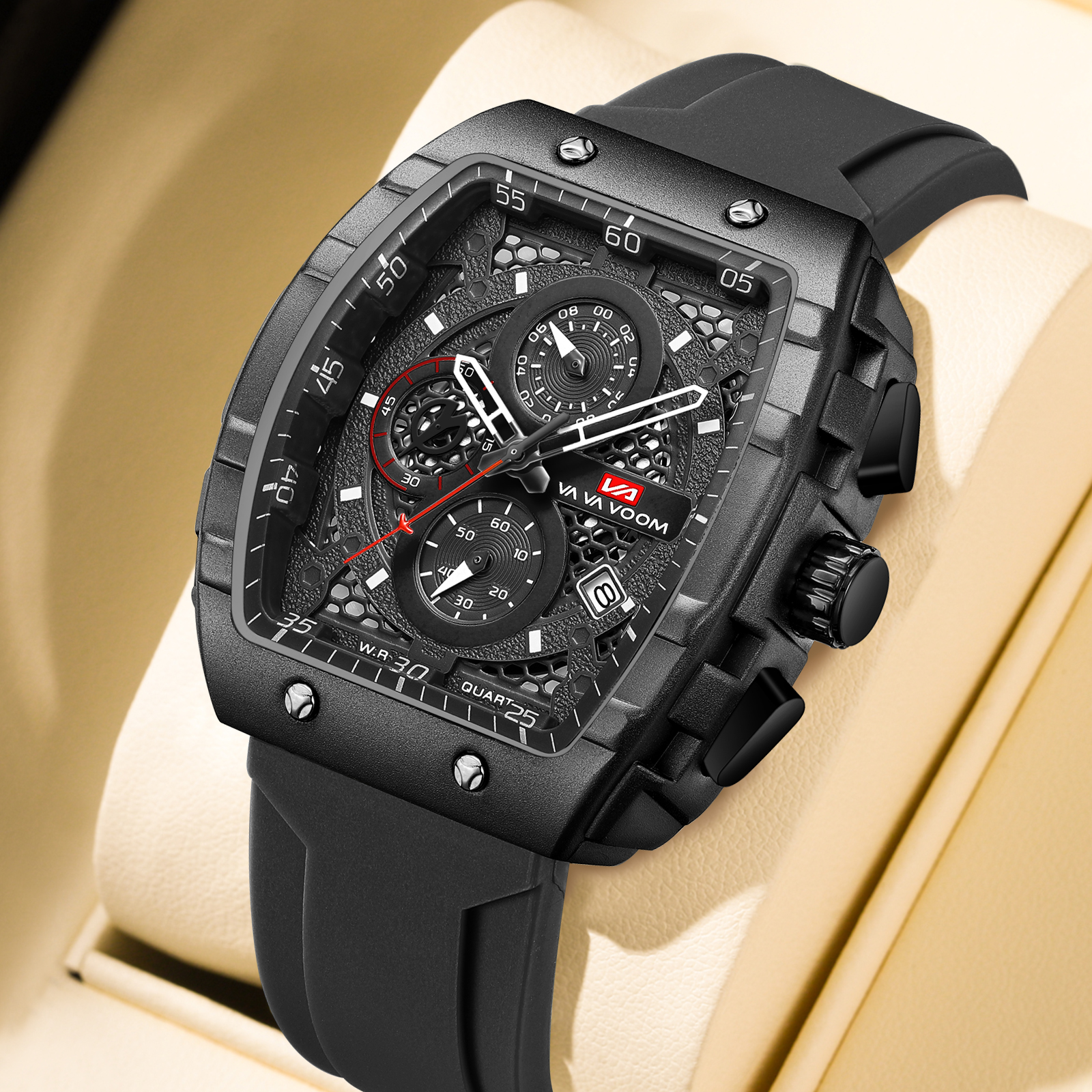 2025, nieuw herenhorloge, multifunctioneel quartz uurwerk, rechthoekig, blauwe wijzerplaat, sportklok, casual mode, siliconen band, herenhorloge