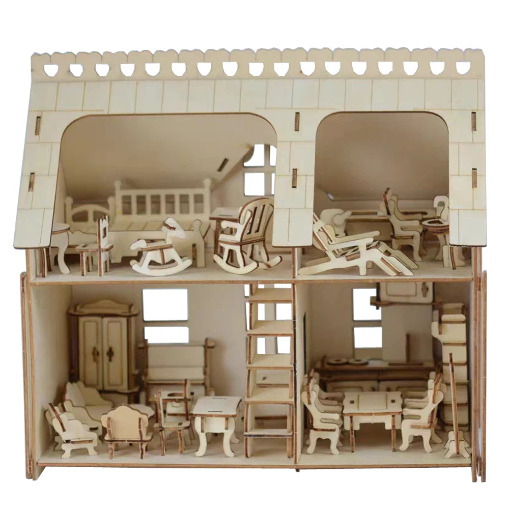 Juego de muebles en miniatura para casa de muñecas de madera DIY, rompecabezas 3D, juguete para regalo, diseño desmontado para niños y niñas