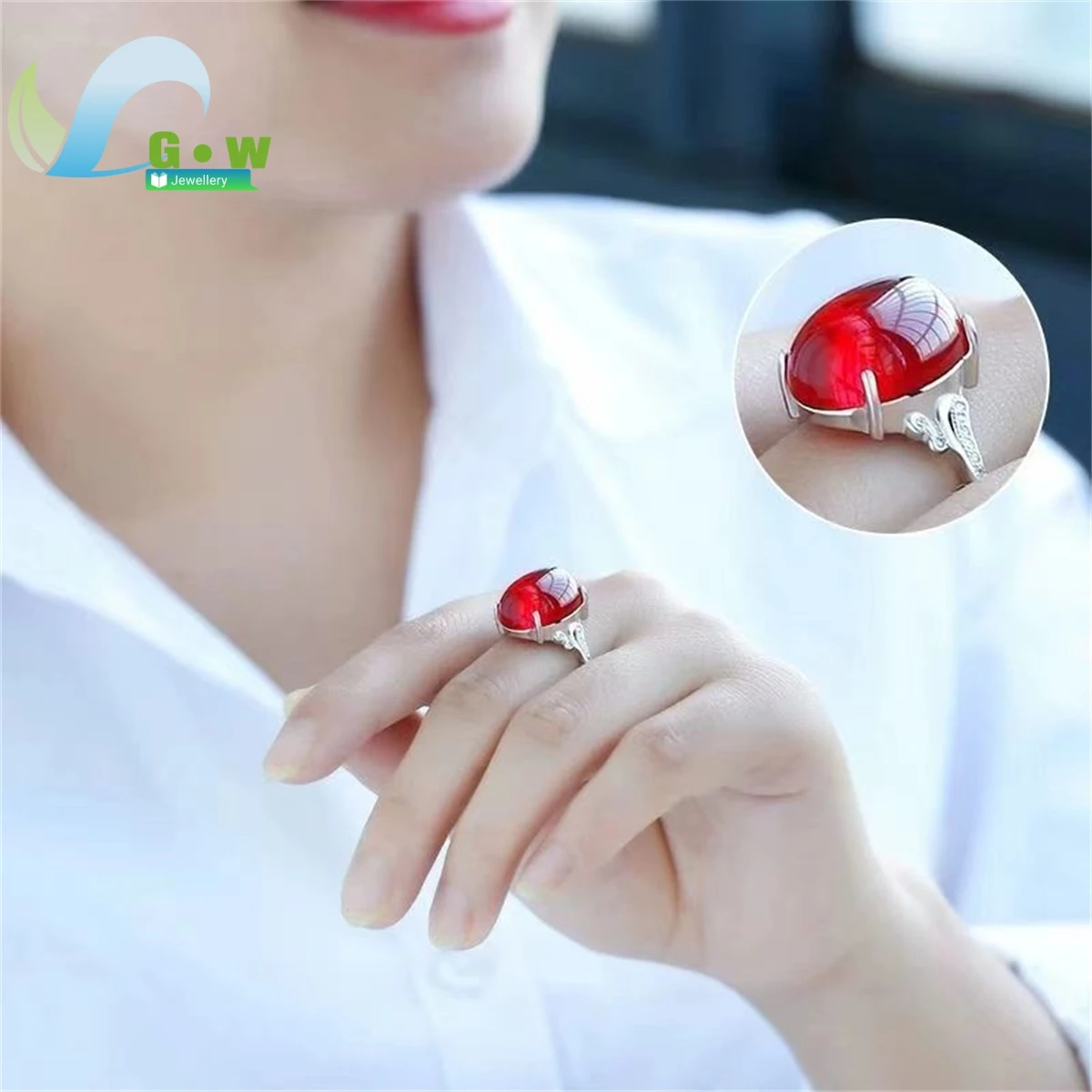 Bague en argent regardé avec calcédoine pour femme, bague ouverte réglable, bague femme, bijoux fins, style simple, cadeau de diversification, agate rouge, colonne vertébrale