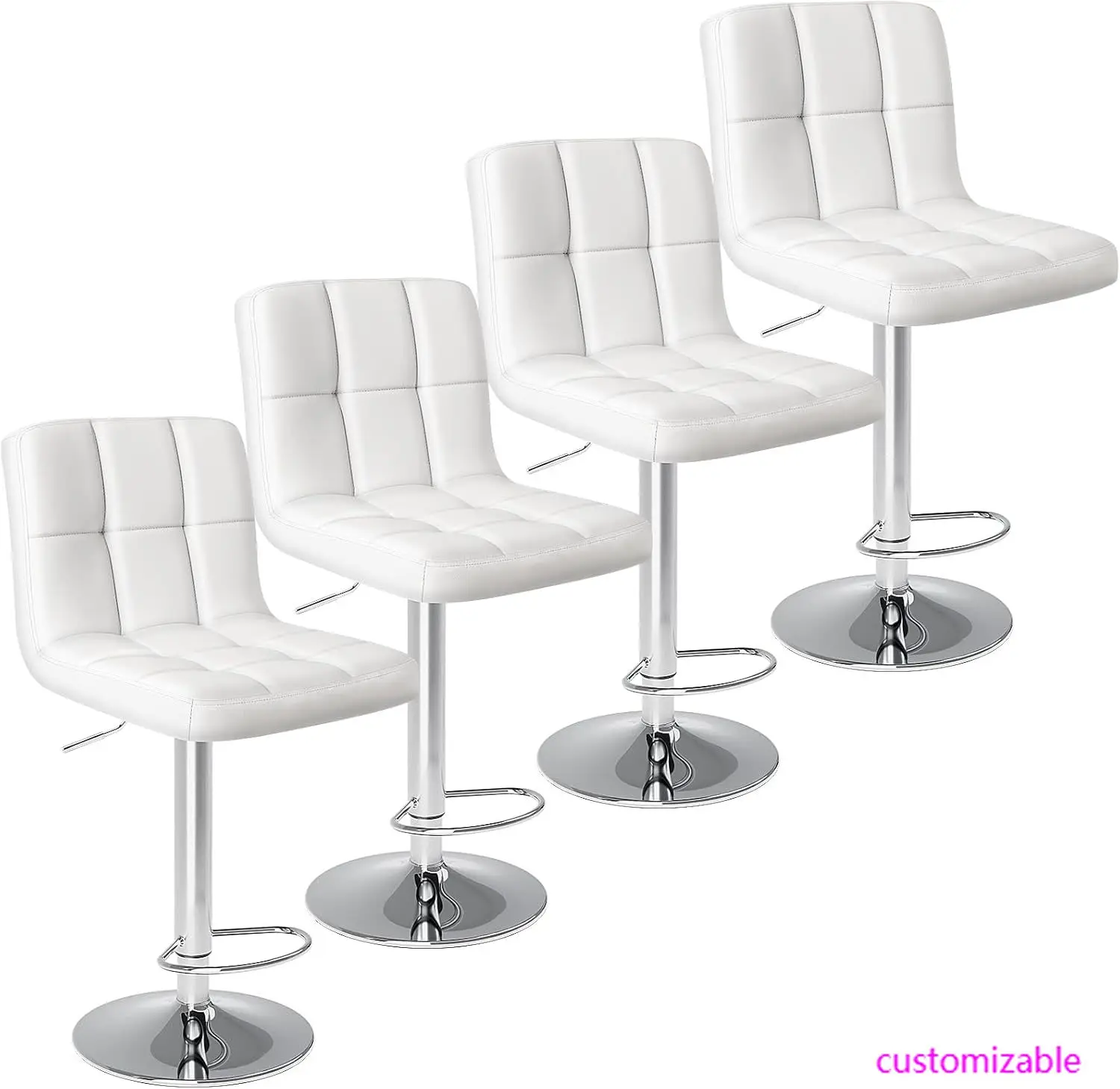 Bar Stools Set of 4, 24 inch Counter Height Bar Stools, Upholstered Modern Kitchen Barstools with Metal Base, PU Leather Saddle