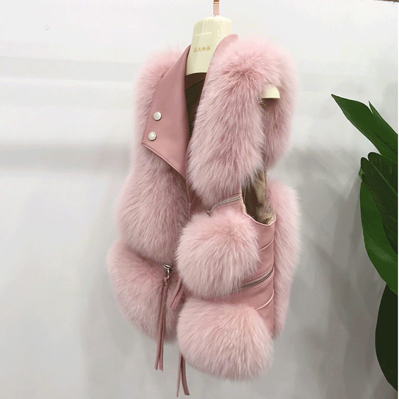 Pelzmantel Damen Weste Kurze Kleidung Herbst Winter Patchwork Schlank Mode Vielseitig