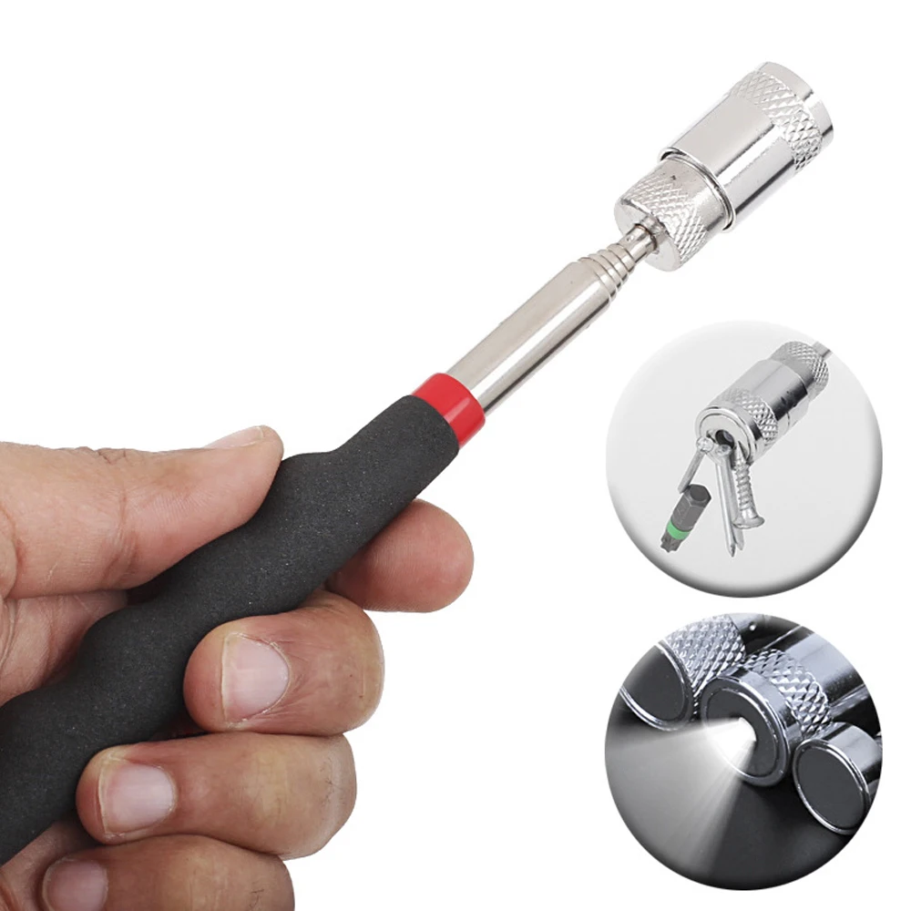 Bolígrafo magnético telescópico, varilla de recogida extensible con luz, Mini herramienta de recogida magnética portátil para recoger tornillos, tuerca Bol