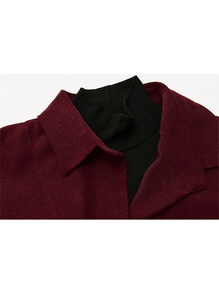 Camisa feminina falsa de gola alta de duas peças, camisa patchwork, gola virada para baixo, tops casuais, mangas compridas, blusa solta para senhora, outono e inverno