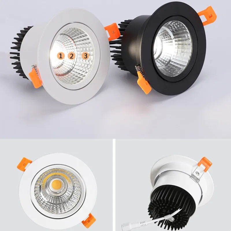 Luz descendente LED regulable integrada, focos de luz de techo COB con ángulo ajustable, 7W, 9W, 12W, 15W, 18W, AC85-260V giratorio, iluminación interior