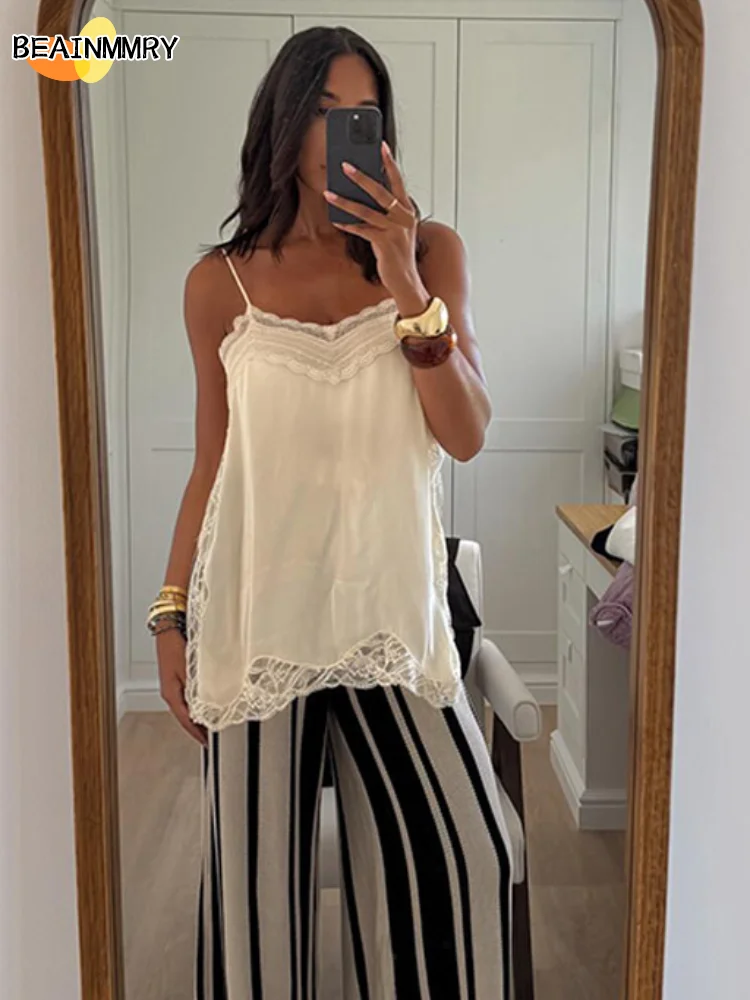 Women Lace Patchwork Sling Tops Chic Sleeveless Square Neck Backless See Through Blouse 2025 Lady Vacation Party Club Sexy Shirt