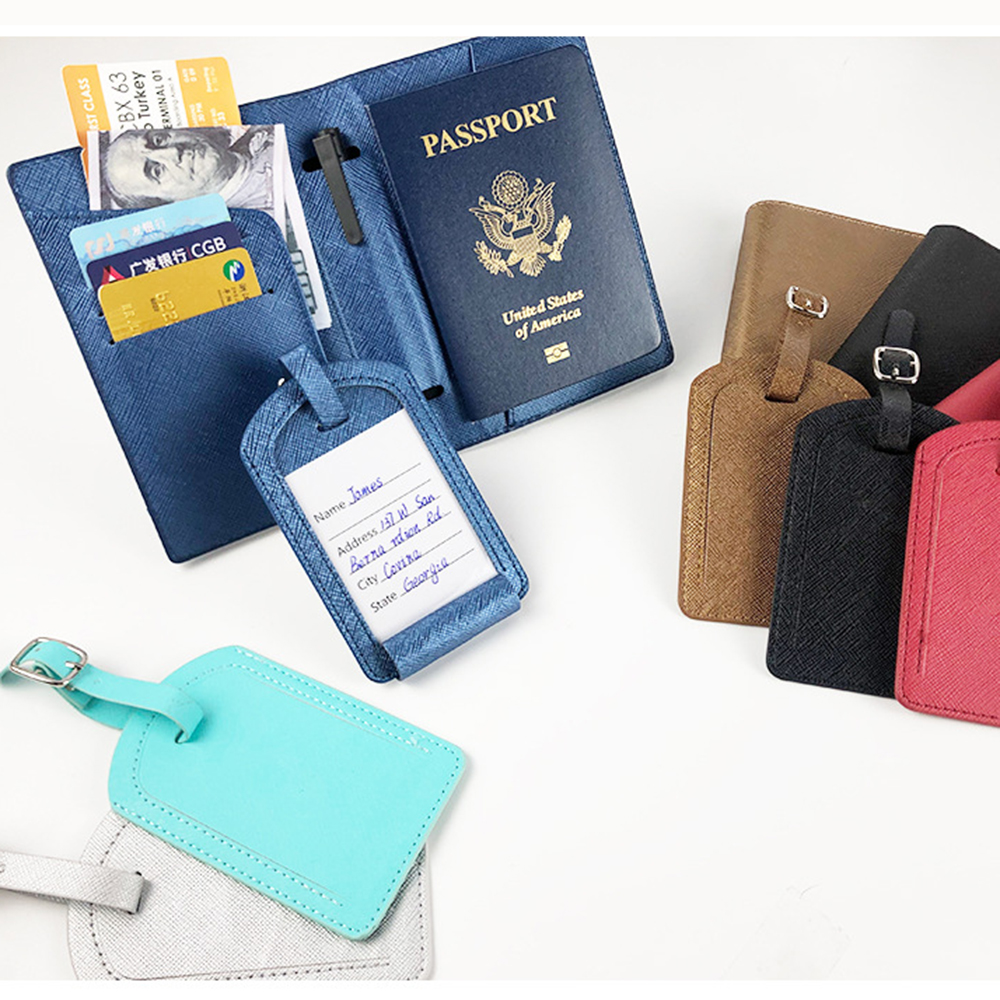 Nome personalizado capa de passaporte conjunto de etiqueta de bagagem moda saffiano couro do plutônio bilhete titular do passaporte personalizar letras bolsa de viagem
