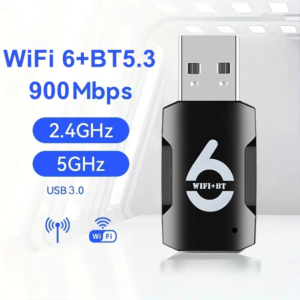 Adaptador USB WiFi 6 de 900Mbps, Bluetooth 5,3 AX900, Dongle USB, tarjeta de red inalámbrica de doble banda 2,4/5G, controlador gratuito para PC y portátil