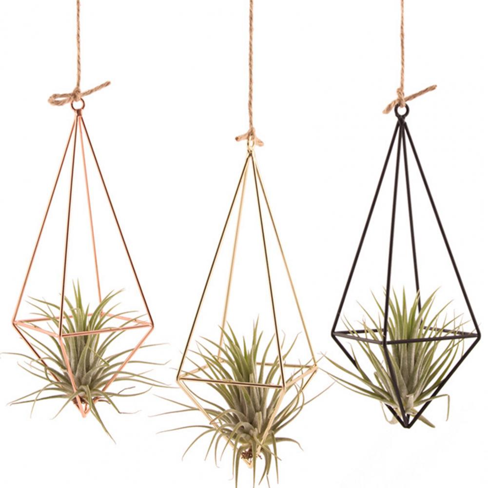 Estación de propagación de macetas huecas, soporte de hierro de plantas geométricas colgantes de vidrio, soporte de plantas de aire, decoración de comedor para el hogar y boda