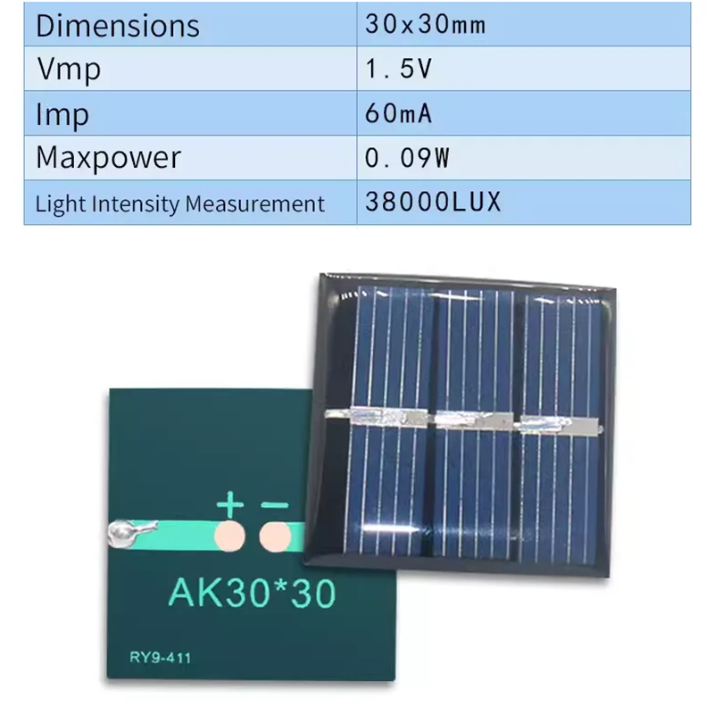 Zonnepaneel Druppellijmbord 30X30 1.5V 60ma Polykristallijn Silicium Module Buiten Opladen Dc Moto