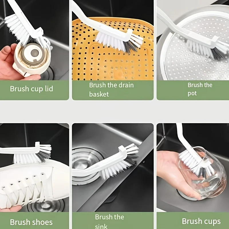 Brosse d'évier de Style japonais, brosse de nettoyage de tasse avec poignée longue, conception de coude, trou de queue, accessoires de nettoyage de crevasses muraux suspendus