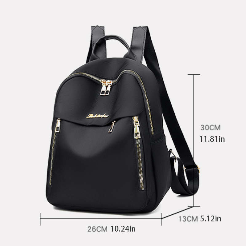 1 women's travel backpack, large capacity Oxford cloth nylon backpack, with adjustable shoulder straps, black color, zipper clos