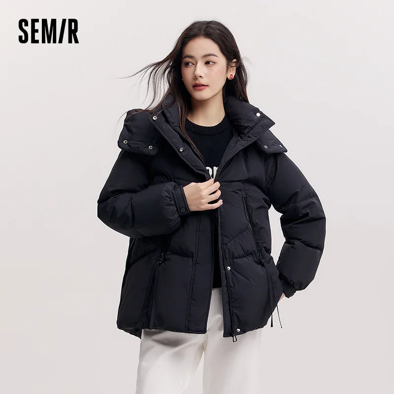 Semir пуховик средней длины женский свободный крой текстурированное пальто с капюшоном 2025 новые женские зимние пальто повседневный теплый стиль