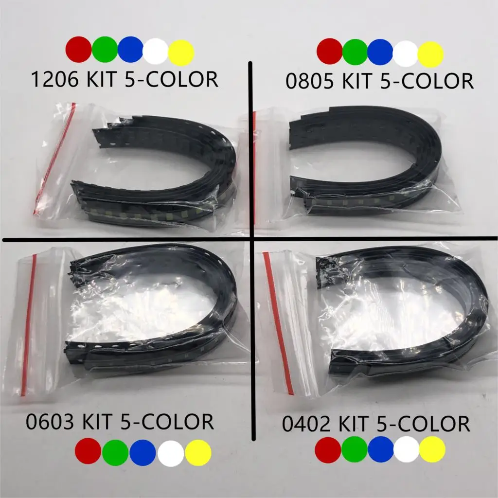 100 Stuks 5 Kleuren Elk 20 Stuks 5730 5050 3528 1210 1206 0805 0603 0402 3020 2835 0.2W Smd Led Diode Kit Rood Groen Blauw Wit Geel