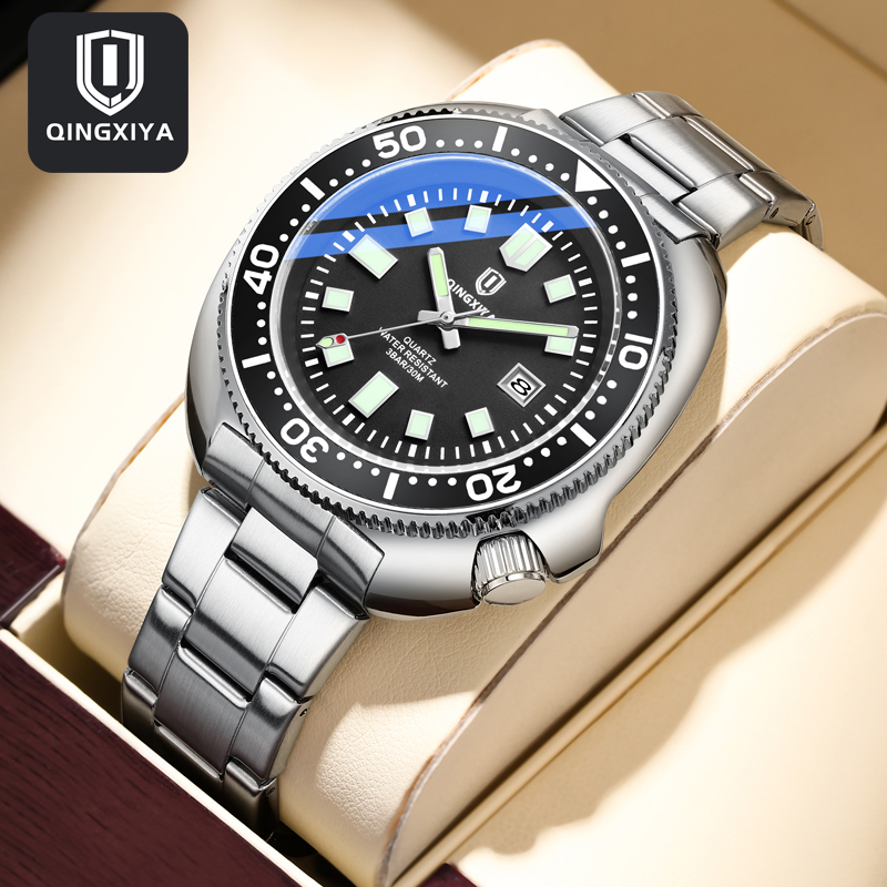 QINGXIYA-reloj de cuarzo para hombre, cronógrafo luminoso de acero inoxidable, resistente al agua, con fecha, diseño de moda, nuevo