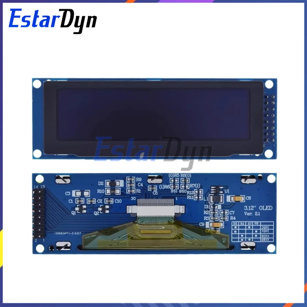 3.12 インチ OLED ディスプレイモジュール SSD1322 256x64 Arduino STM32 Raspberry Pi 用、SPI I2C インターフェイス、事前はんだ付けピンヘッダー付き