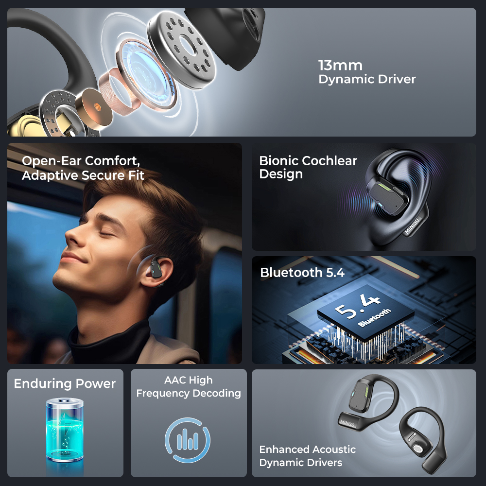 [AI Translator] MINISO M98 Drahtlose Kopfhörer OWS Sport Bluetooth Kopfhörer Gaming Headset ASMR APP Übersetzung Ohrhörer IPX5