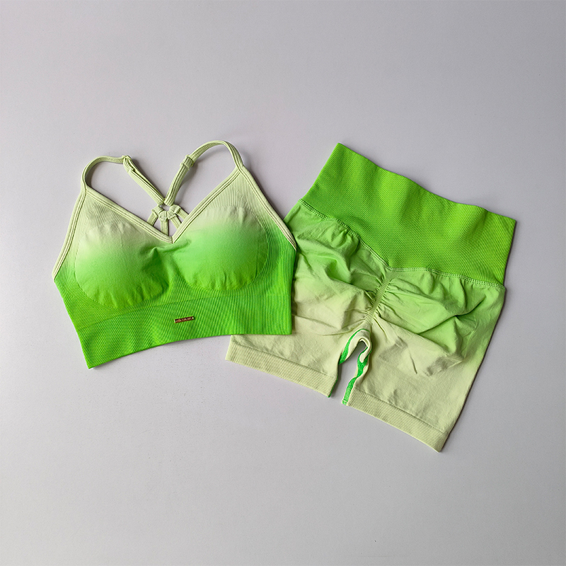 Conjunto de ejercicio con espalda degradada para mujer, sujetadores deportivos para correr, mallas, traje de 2 uds, pantalón, contraste, Yoga, Fitness, camiseta sin mangas, Top corto, ropa