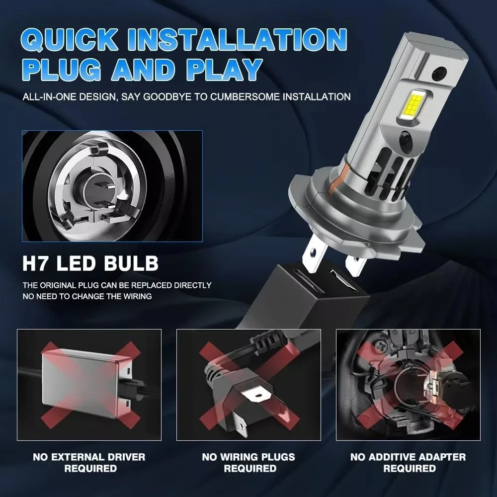 H7 LED CANBUS Свет Мини Головной Светильник 1:1 Размер Беспроводной H7 Автомобиль Светодиодные Лампы Фары Ошибка Бесплатно с Вентилятор 6000K Белый