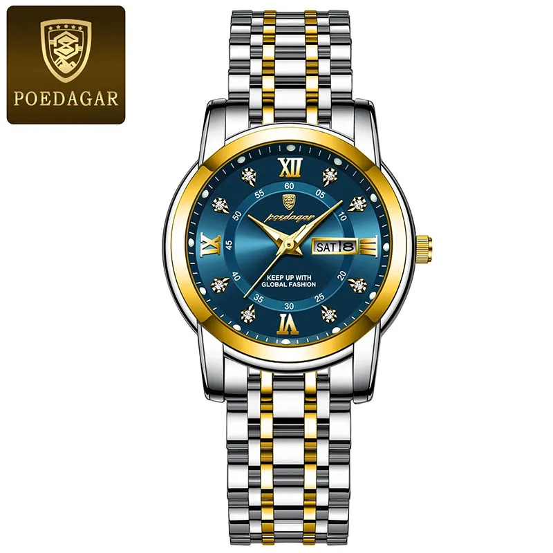 Relojes dorados para mujer, pulsera de acero inoxidable con diamantes de imitación de lujo, Relojes de pulsera de cuarzo para mujer, reloj luminoso resistente al agua con fecha