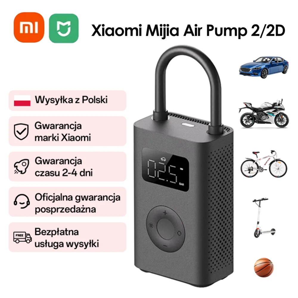 Przenośny elektryczny kompresor powietrza Xiaomi Mijia Air Pump 2/2D Mini Treasure Type-C 150 PSI Inflator do opon LED Multitool Treasure