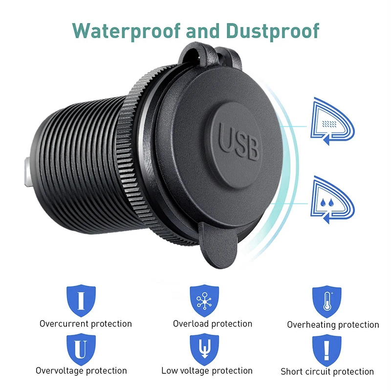 Toma de cargador usb tipo c para coche, 12/24V, tres puertos, USB-C PD y Dual QC 3,0 para coche, motocicleta, barco, RV
