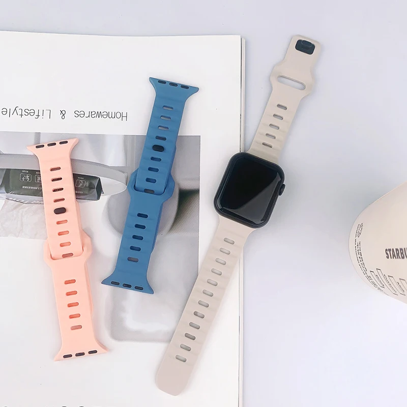 Silicone Sport Band For Apple Watch Ultra 2 1 49mm Strap 40mm 41mm 44mm 45mm 42mm 38mm correa Iwatch series 9 8 7 3 5 6 4 3 2 SE