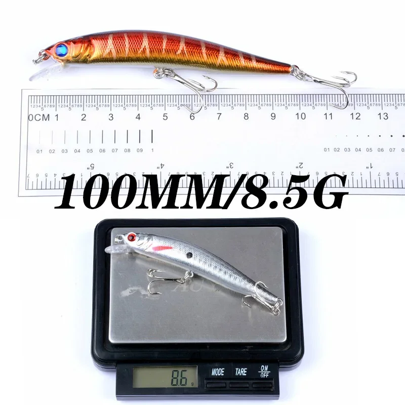 1 Chiếc Minnow Mồi Câu Cá 10Cm 8.5G Nổi Wobblers Giải Quyết Laser Mồi 3D Mắt Nhân Tạo Crankbait Cho bass Pike Swimbait