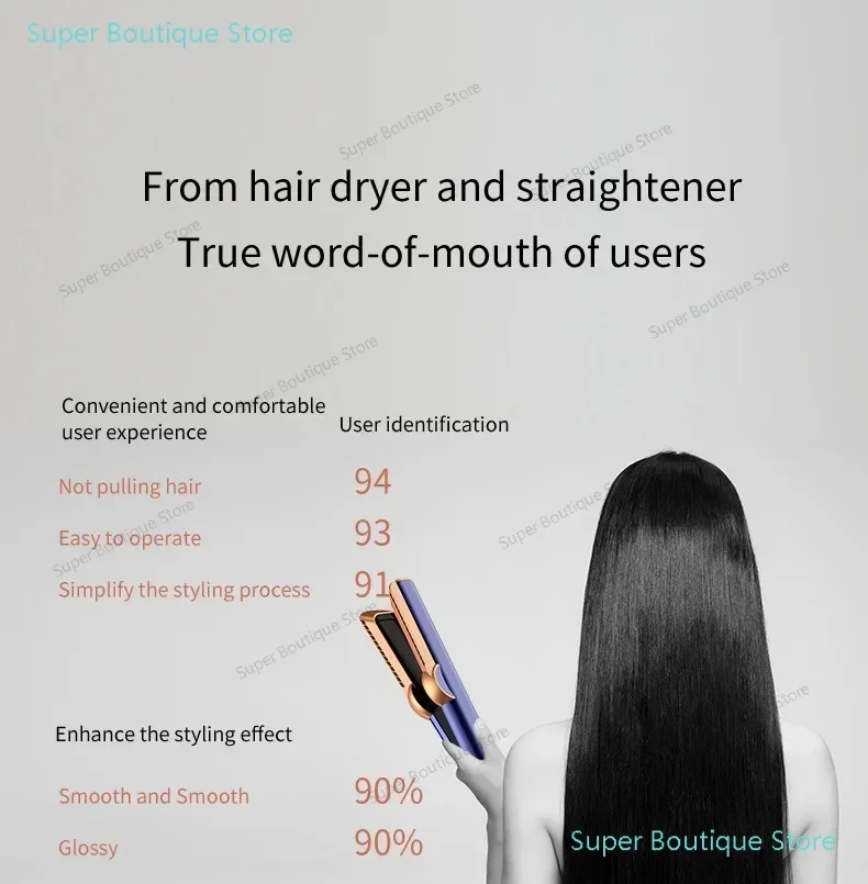 Lisseur et sèche-cheveux professionnel 2 en 1, fer plat chauffant, cheveux secs sans endommager la épingle à cheveux