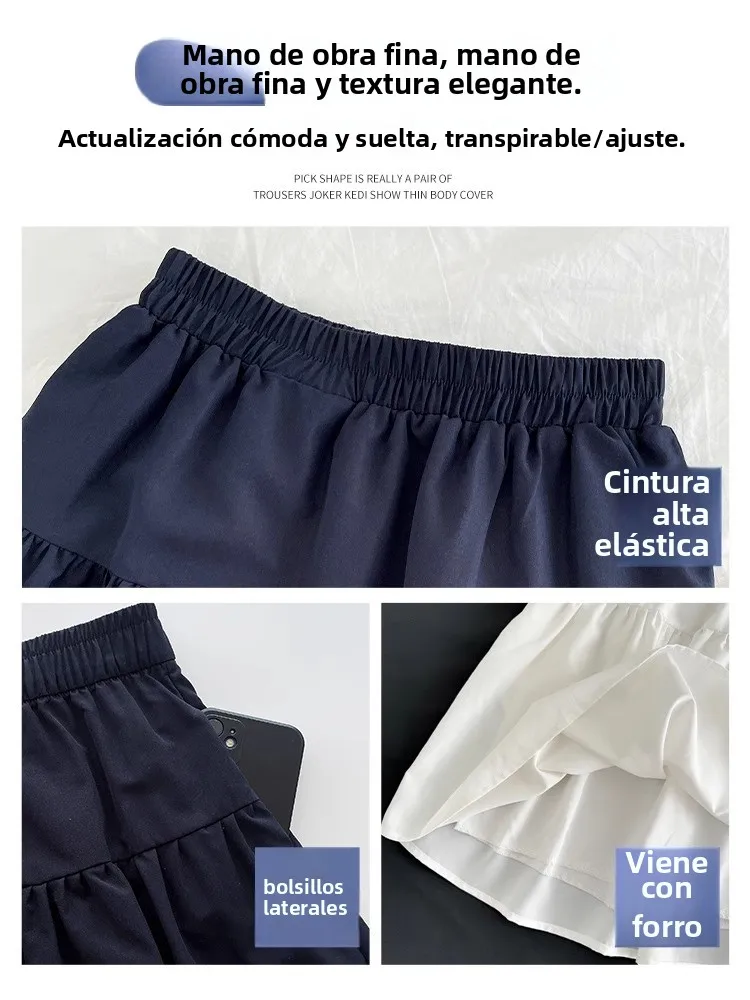 Falda Midi Versátil de Cintura Alta para Mujer, Estilo Vintage de Verano, Falda Tipo Paraguas que Evita la Exposición, Color ...