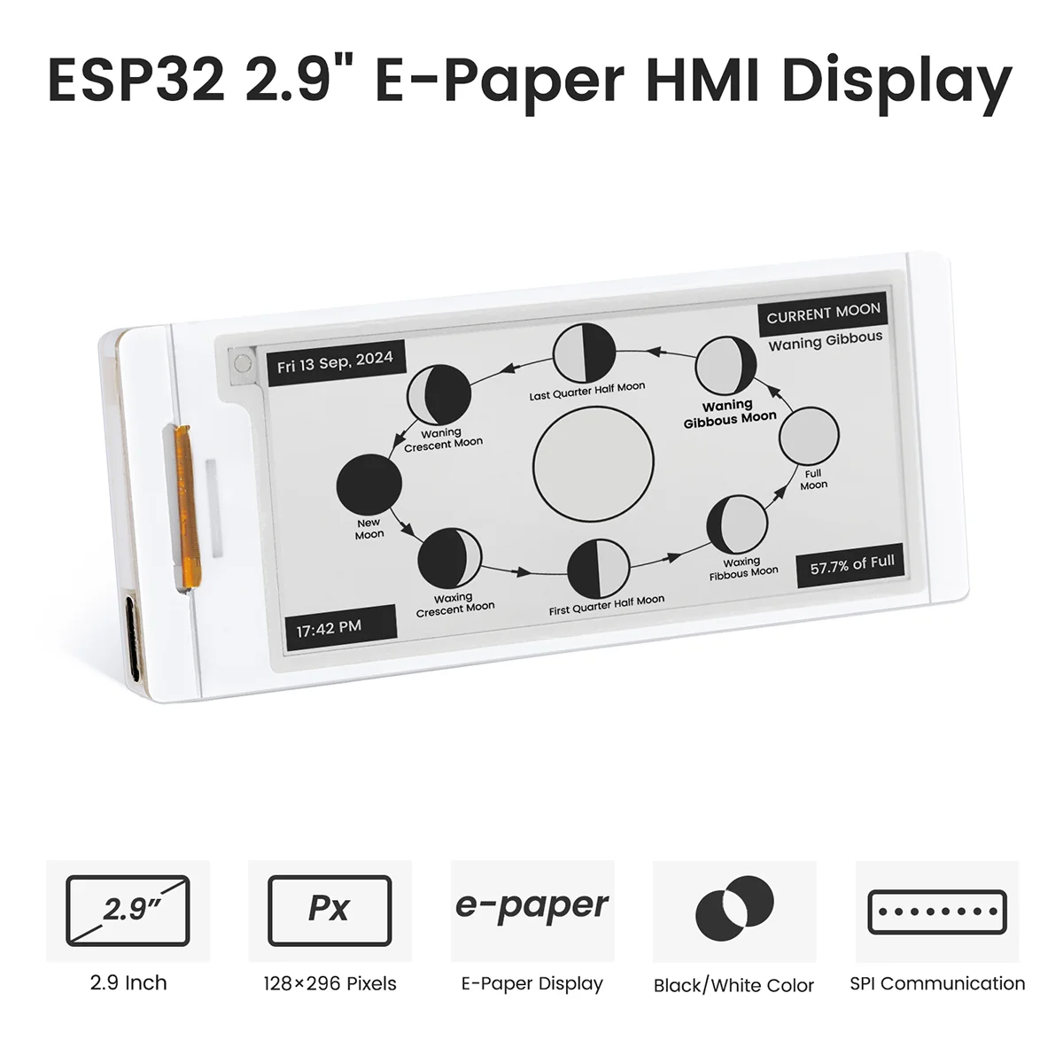 CrowPanel ESP32 2,9 "e-paper HMI Display 128*296 Color negro/blanco impulsado por interfaz SPI para Arduino /ESP/MicroPython