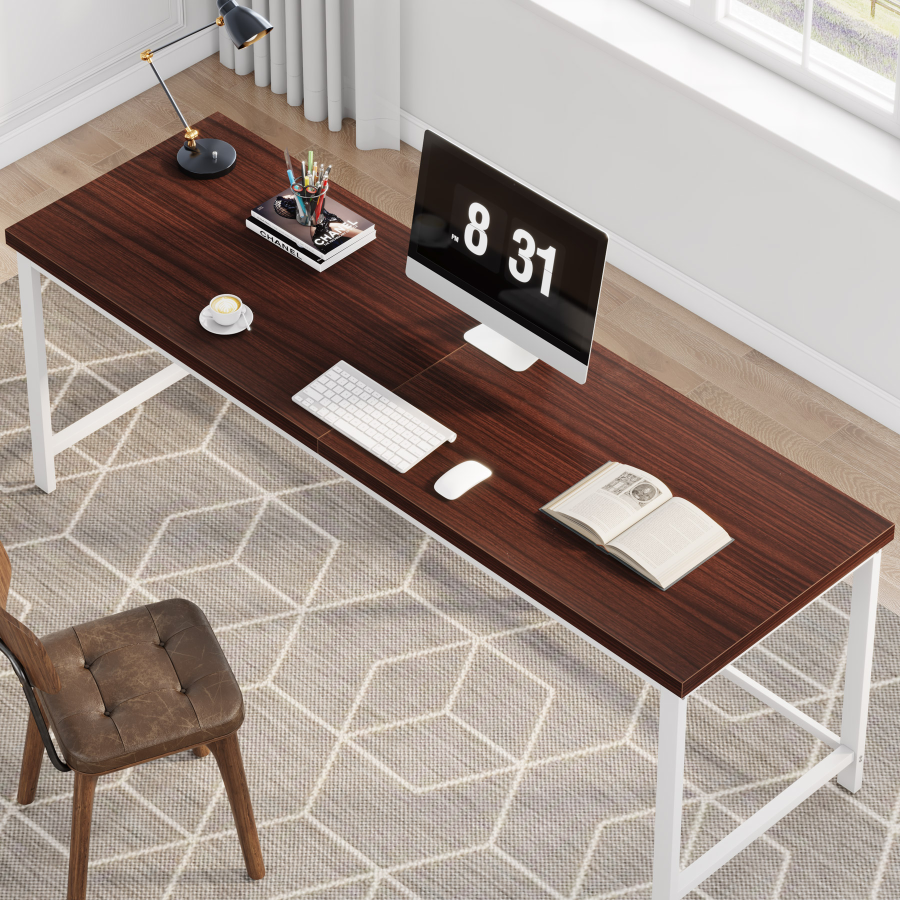 Tribesigns 200cm Double Computer Desk, Extra Long 2 Person Desk Workstation, Large Office Desk Study Writing Table