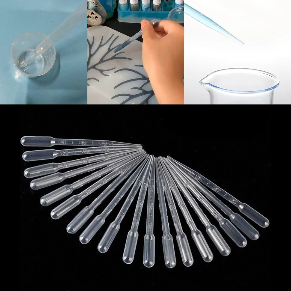 Pipetas de transferência de plástico descartáveis, 0.2/0.5/1/2/3ml, conta-gotas para diy, moldes de resina epóxi de silicone, fabricação de jóias