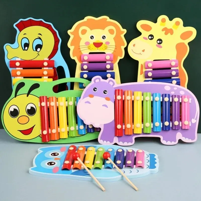 Montessori Holz 8-Töne Mehrfarbiges Xylophon Holz Musikinstrument Spielzeug für Baby Kinder Puzzles Frühes Lernspiele