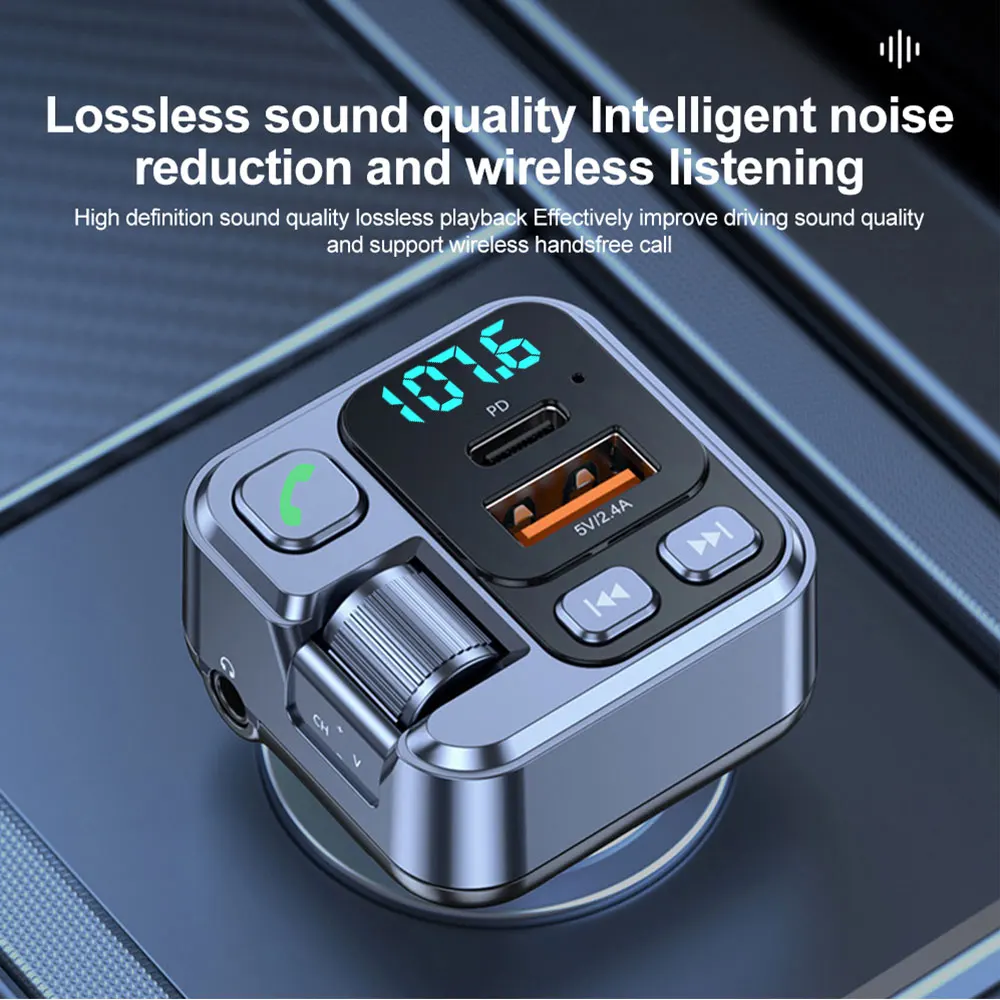 Bluetooth 5.1 FM-zender Autolader 20W PD USB-C Snellader Autoradio met microfoon voor draadloos handsfree bellen MP3-speler
