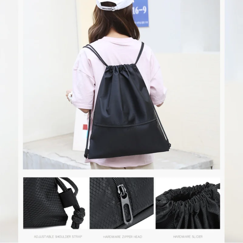 กระเป๋าเป้สะพายหลัง Drawstring น้ําหนักเบาสําหรับผู้ชายและผู้หญิงกีฬาฟิตเนสกระเป๋าเป้สะพายหลังกลางแจ้งกระเป๋าเป้สะพายหลังซิปกระเป๋า